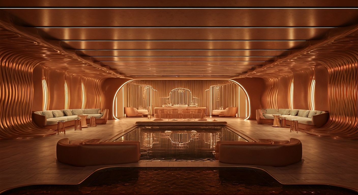 Futuristic Lounge with Pool and Bar in Space-Age Style