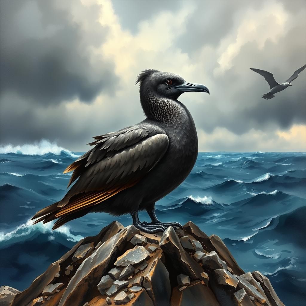 Kerguelen Petrel on Rocky Outcrop, Detailed Illustration