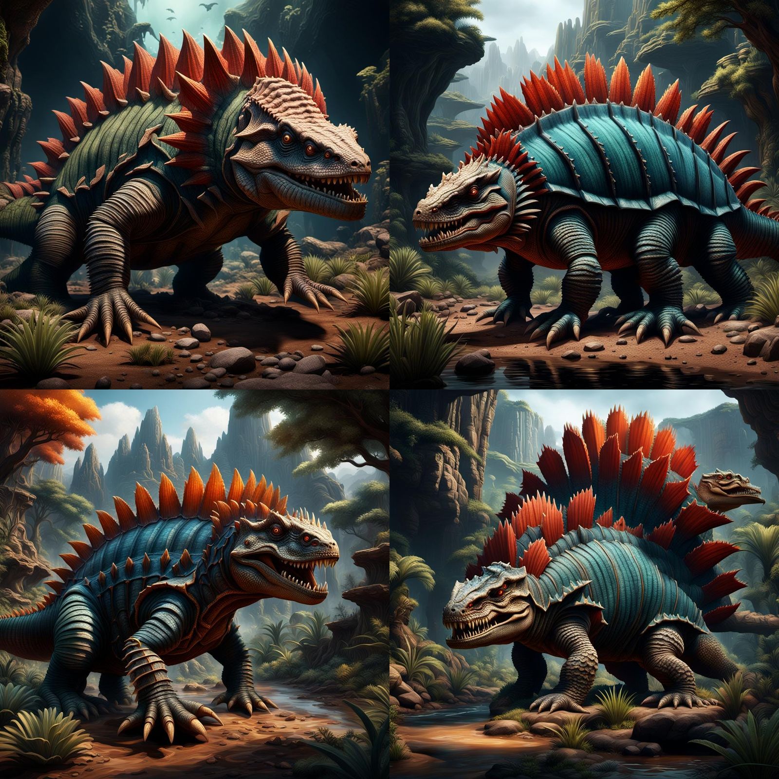 Detailed Dimetrodon Matte Painting in Deep Color