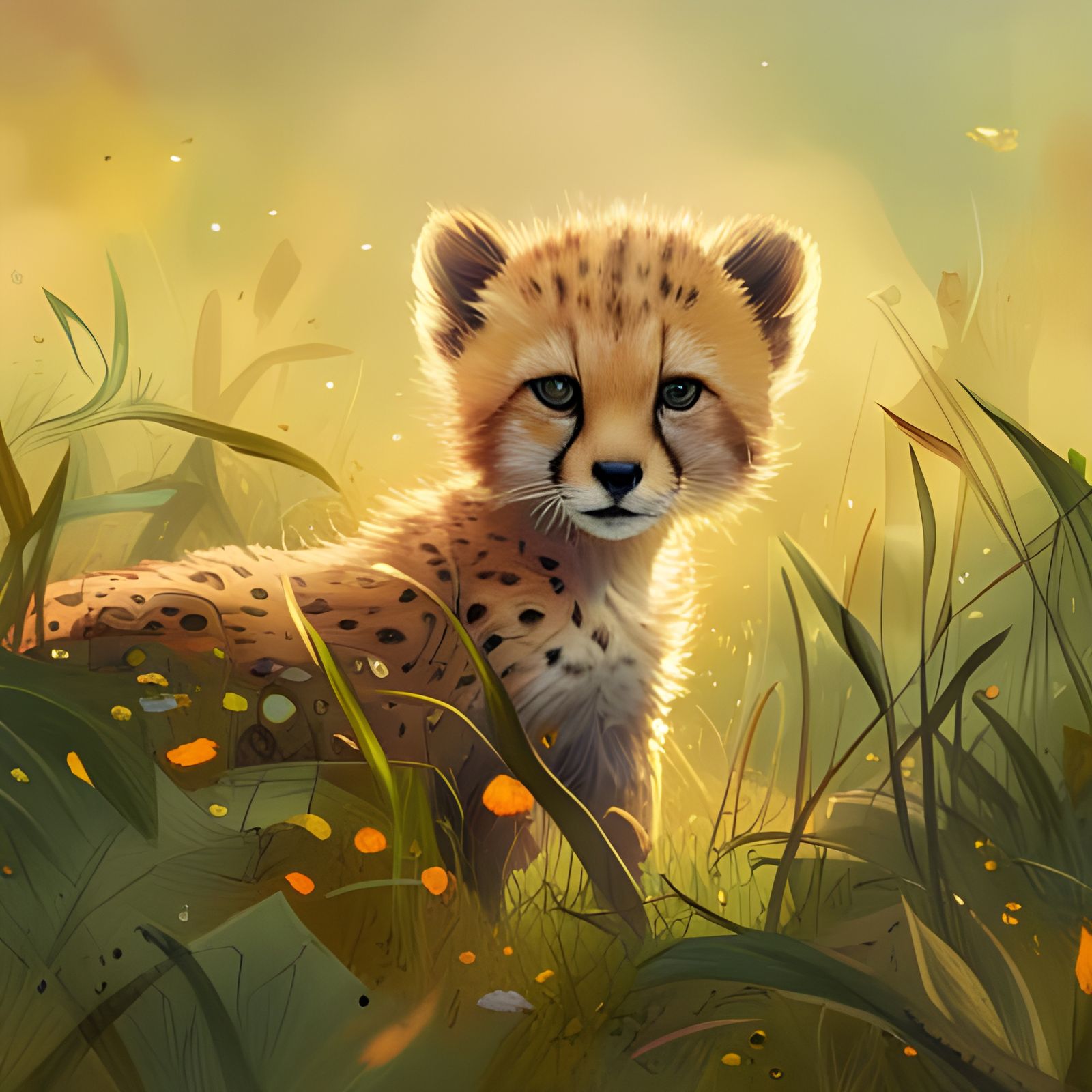 Adorable Baby Cheetah in Grassy Field