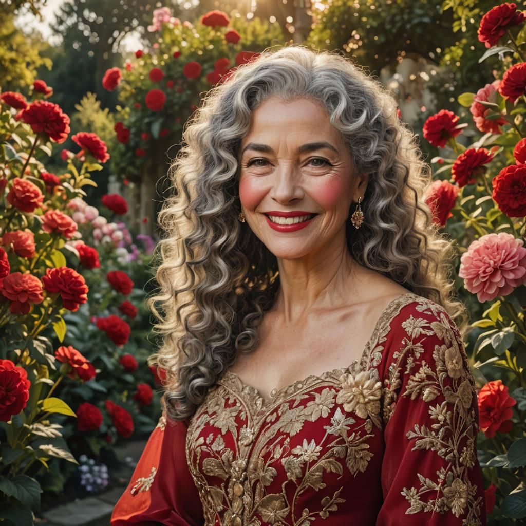 Elegant Woman in Red Gown, Old Hollywood Glamour