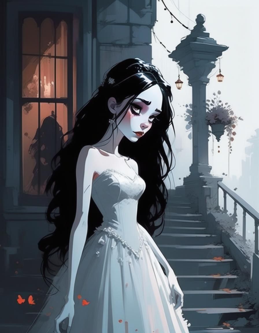 Gothic Bride Portrait in Dynamic Digital Art Style