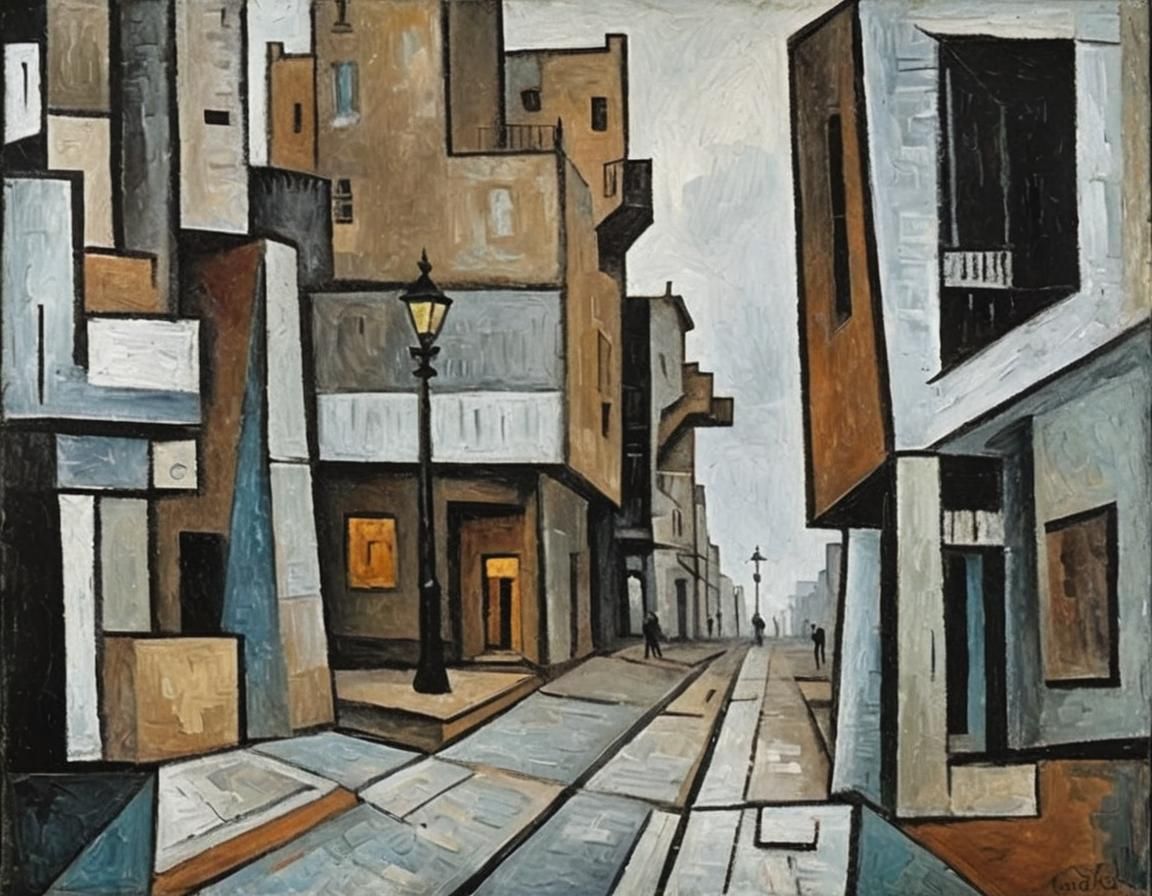 Cubist Streetcorner Painting in Picasso Style