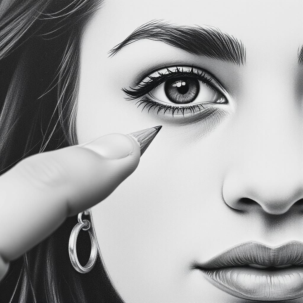 Finger Becomes Pencil Drawing Portrait