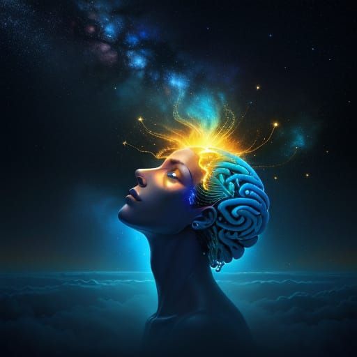 Human Brain Floating in Space: Surreal 3D Render