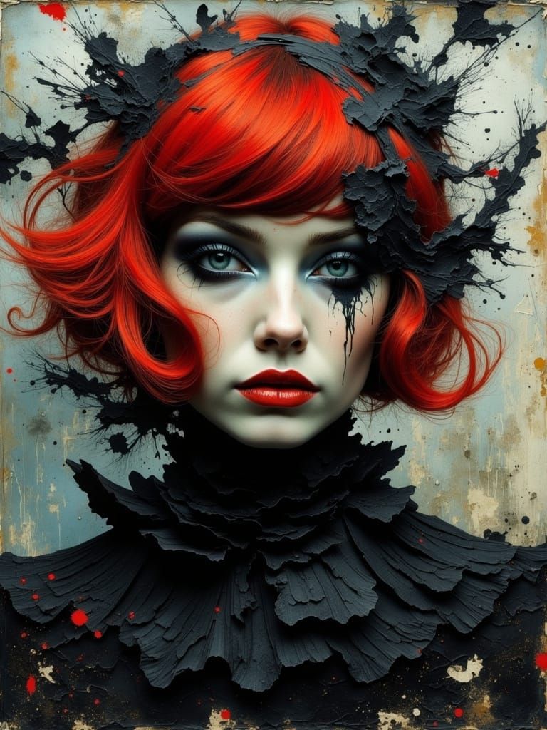 Gothic Woman's Portrait in Oil Impasto Grunge Style