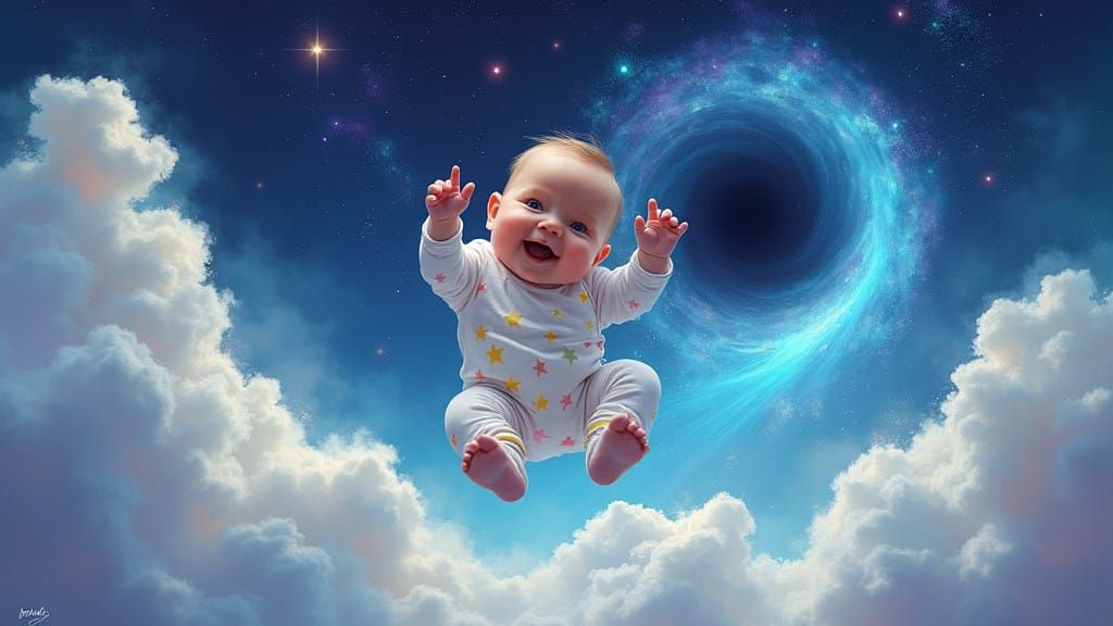 Floating Baby in Cosmic Nebula