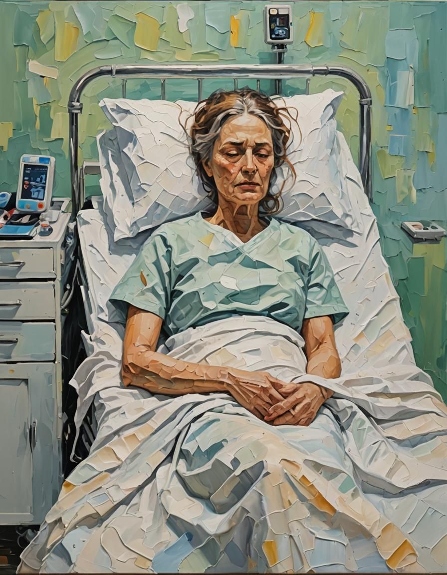 Impasto Painting of a Patient in Hospital Bed