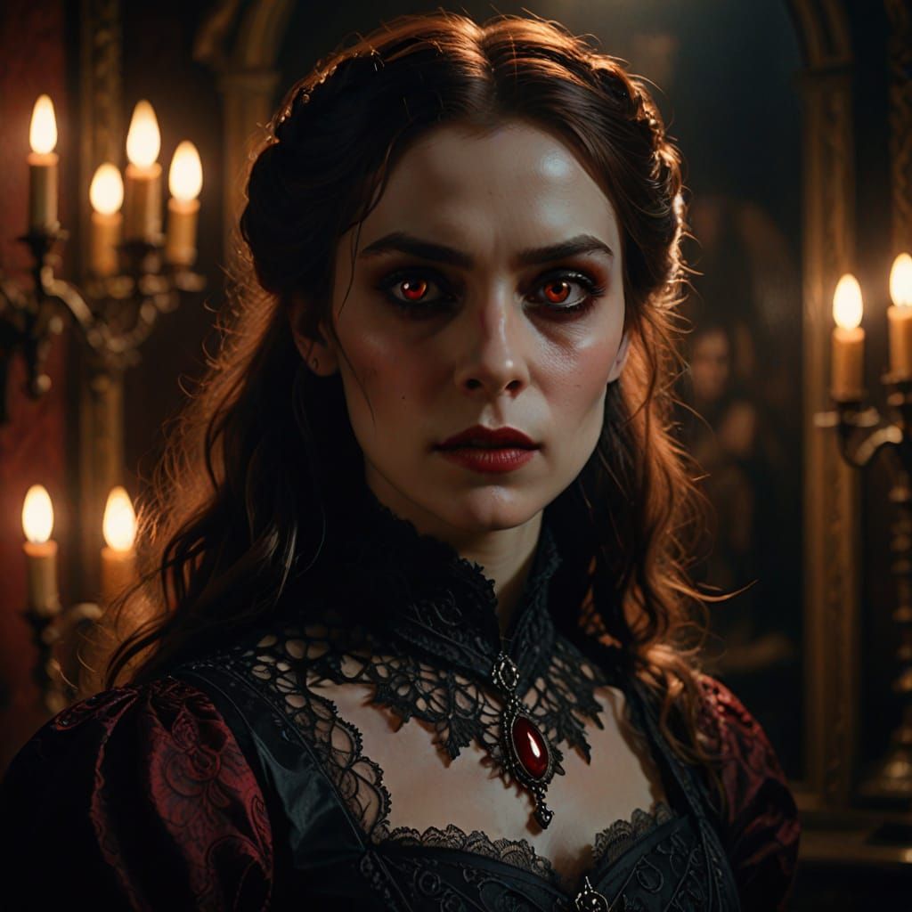 Victorian Vampire Portrait in Hyperrealistic Film Noir Style