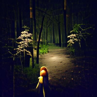Night Walk in Dark Mysterious Woods