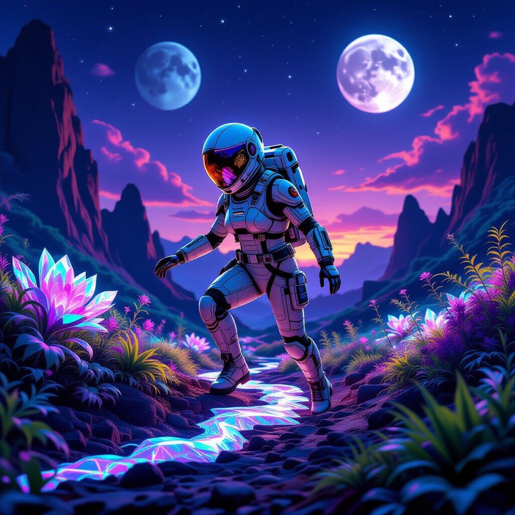 Explorer's Mishap on Alien Planet with Crystal Root