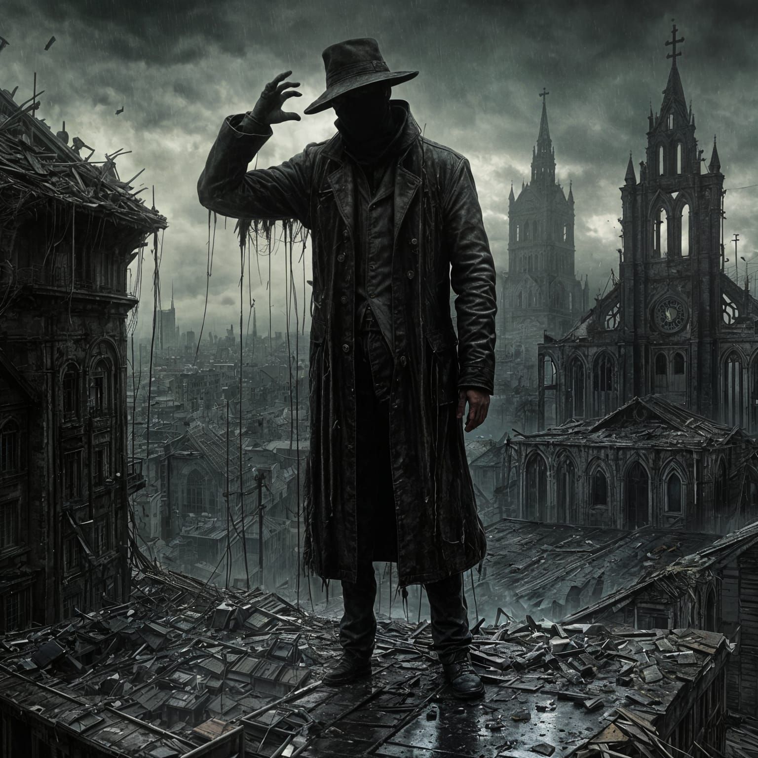 Surreal Horror Cityscape at Twilight