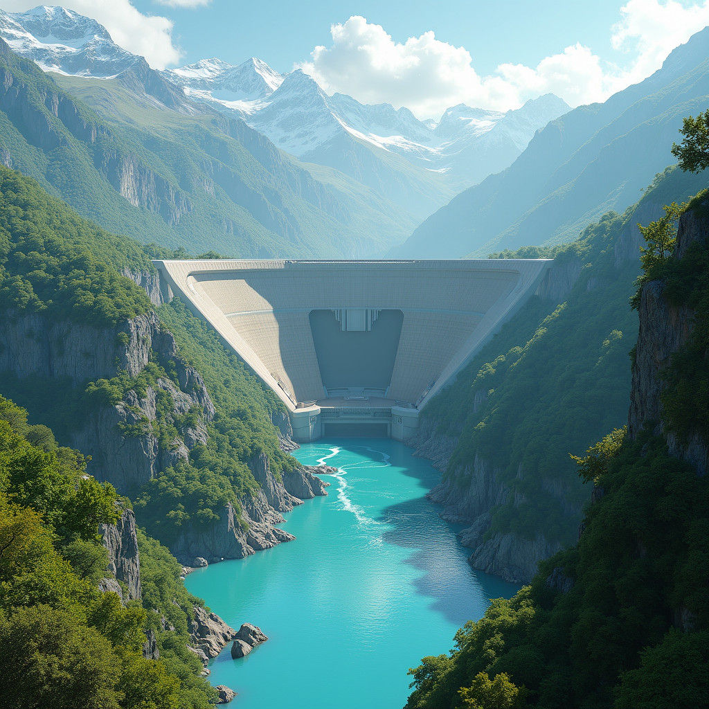 Futuristic Atlantisdam in the Alps: Hyperrealistic Rendering