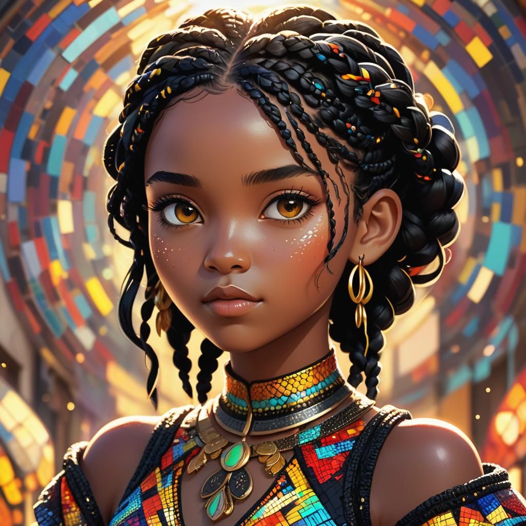 Vibrant Trinidadian Woman in Chibi Anime Style