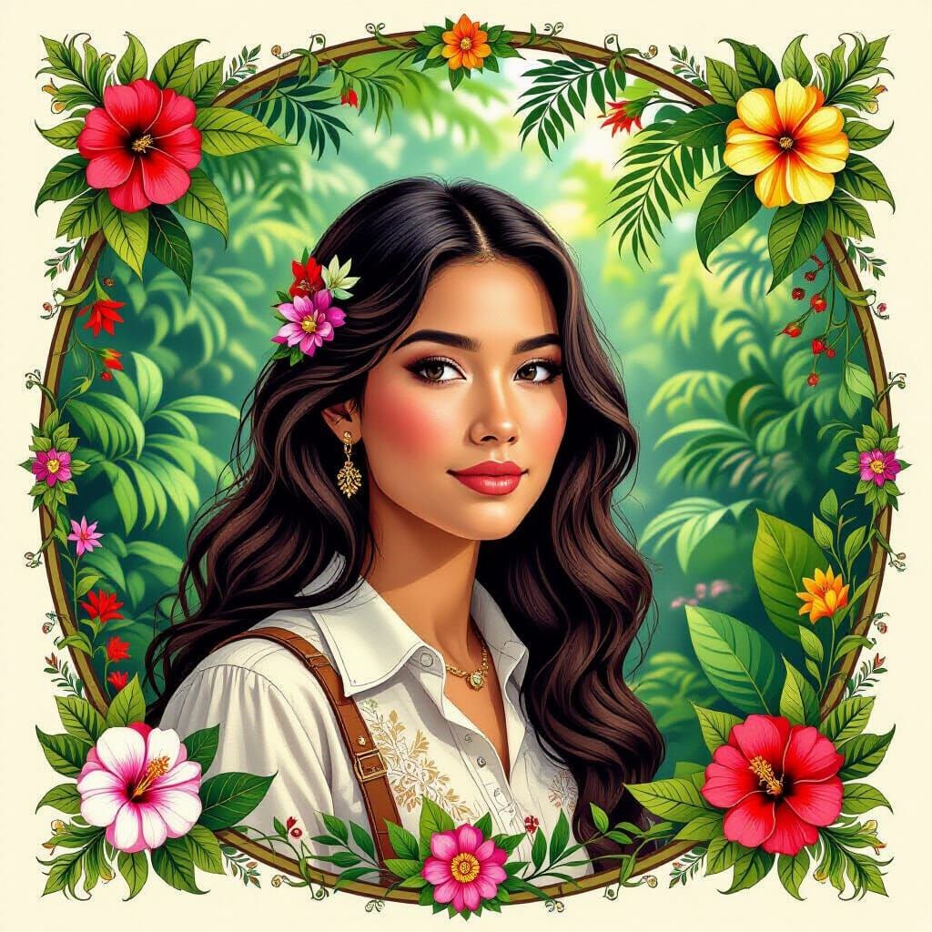 Vibrant Naturalist Portrait of Ara Lacépède with Flora and F...