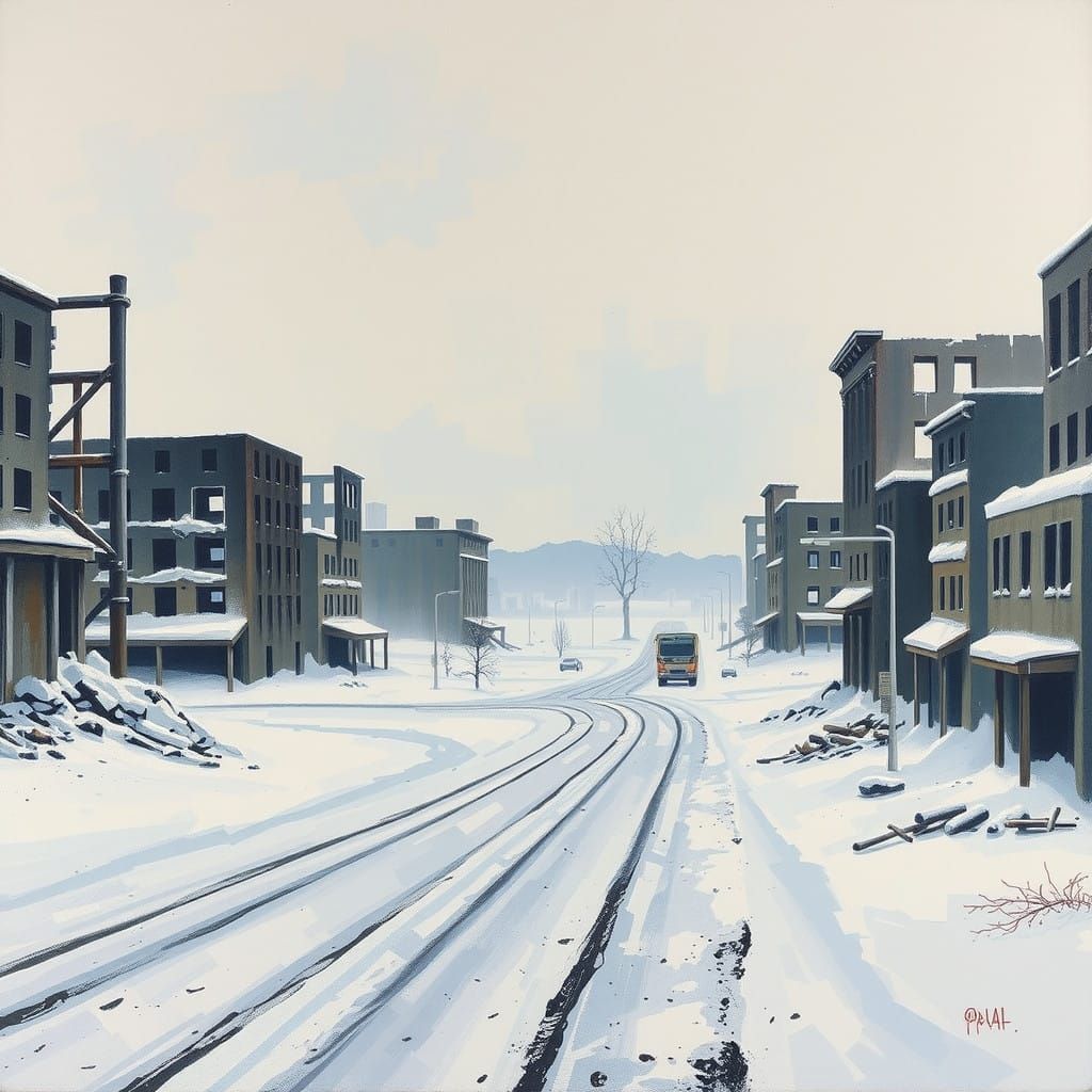 Abandoned Winter Cityscape in a Fauvist Aesthetic