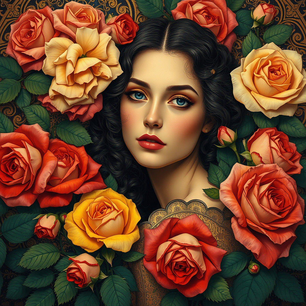 Lush Roses in Golden Opulence