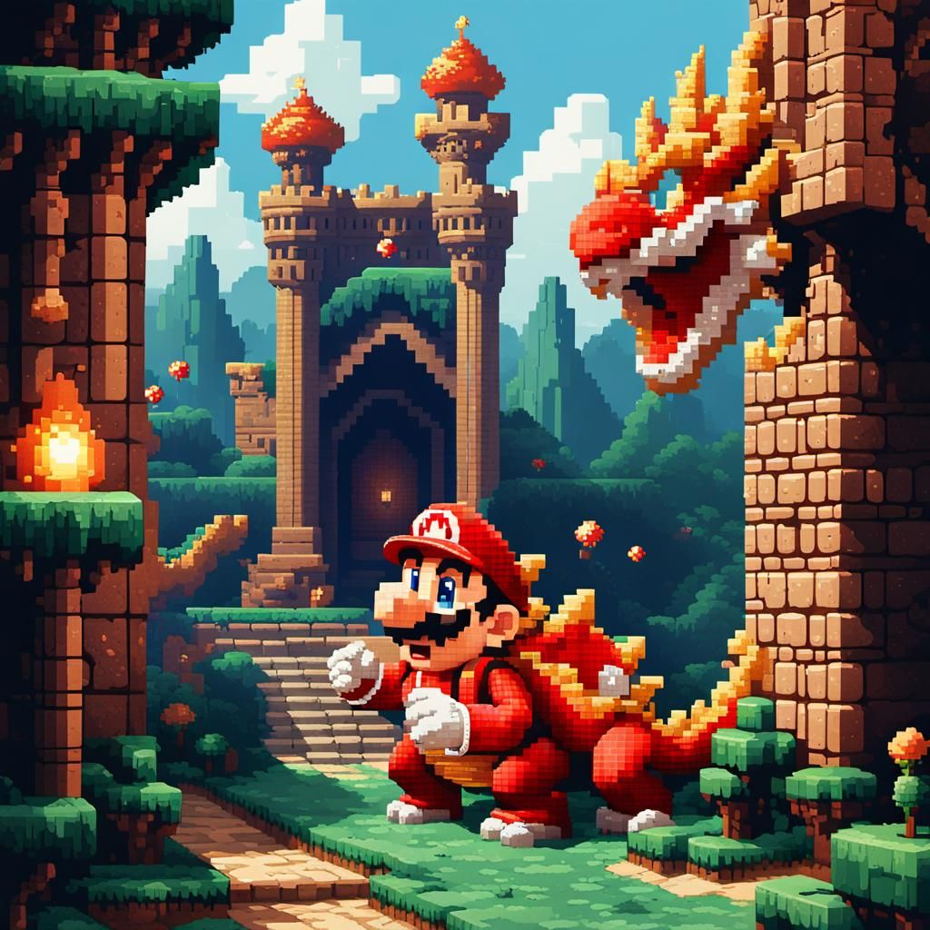 Pixel-Art: Super Mario and the Dragon