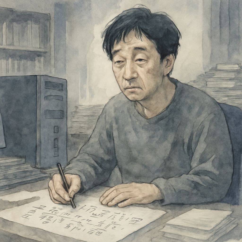 East Asian Mathematician in Watercolor Style