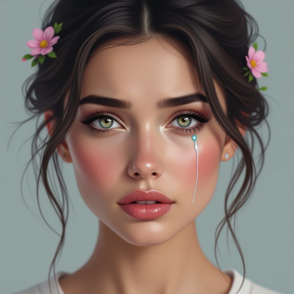 Woman's Close-Up with Vines in Digital Painting Style