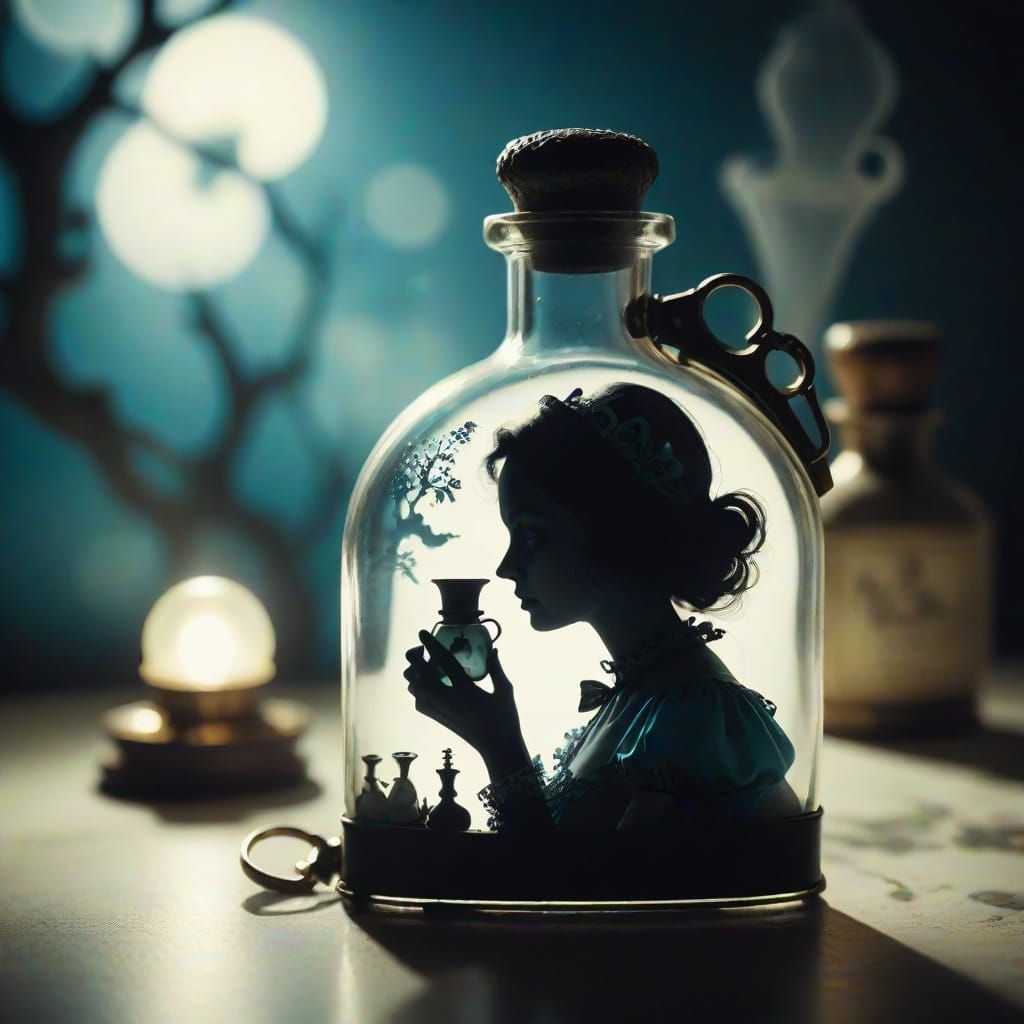 Surreal Alice in Wonderland Double Exposure Portrait