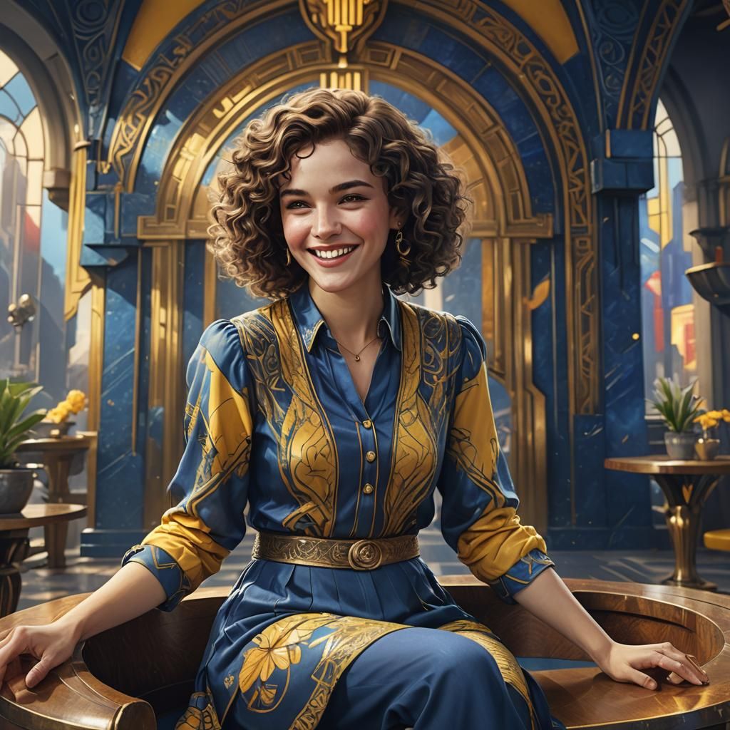 Smiling Brunette in Art Deco Style