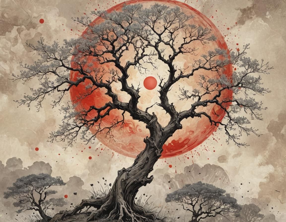 Fractal Expressionism: Old Tree in Chinese Ink Style