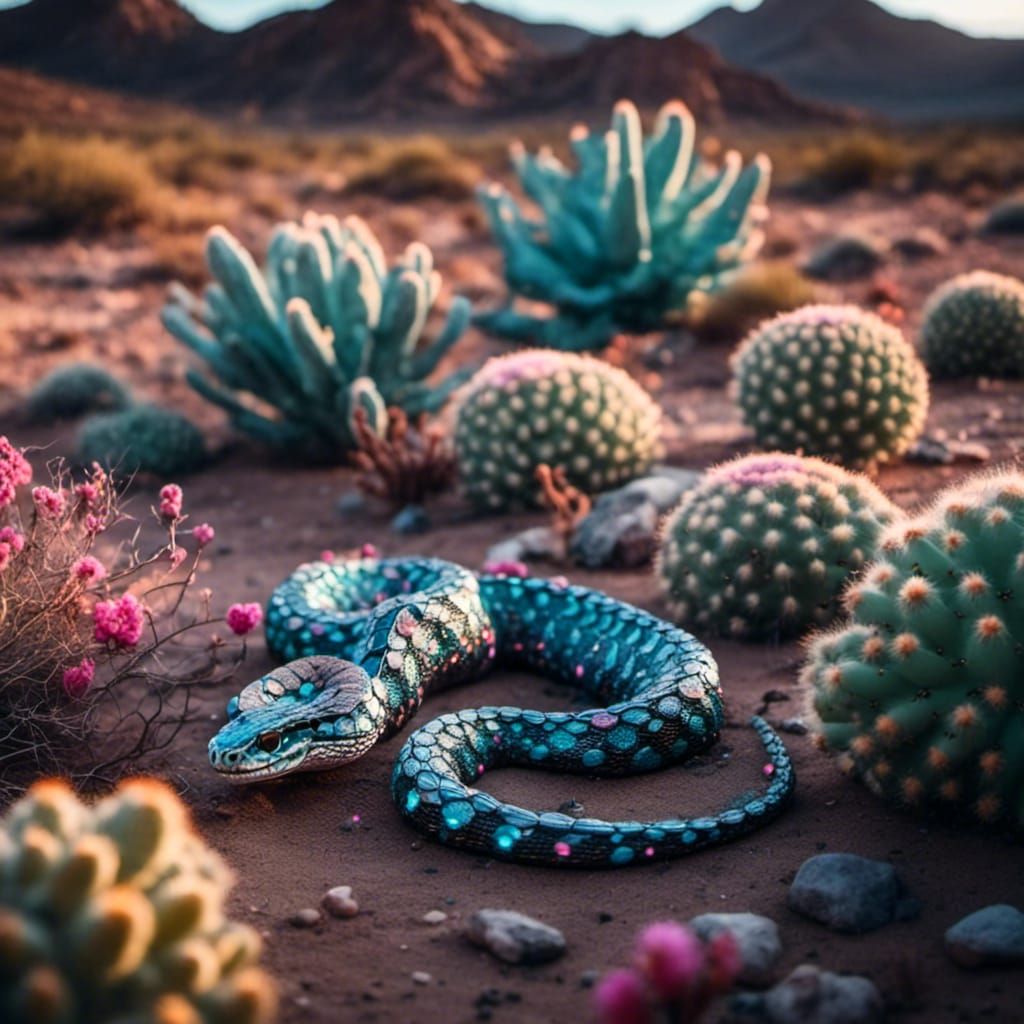 Sparkling Sidewinder Rattlesnake in Desert Bloom