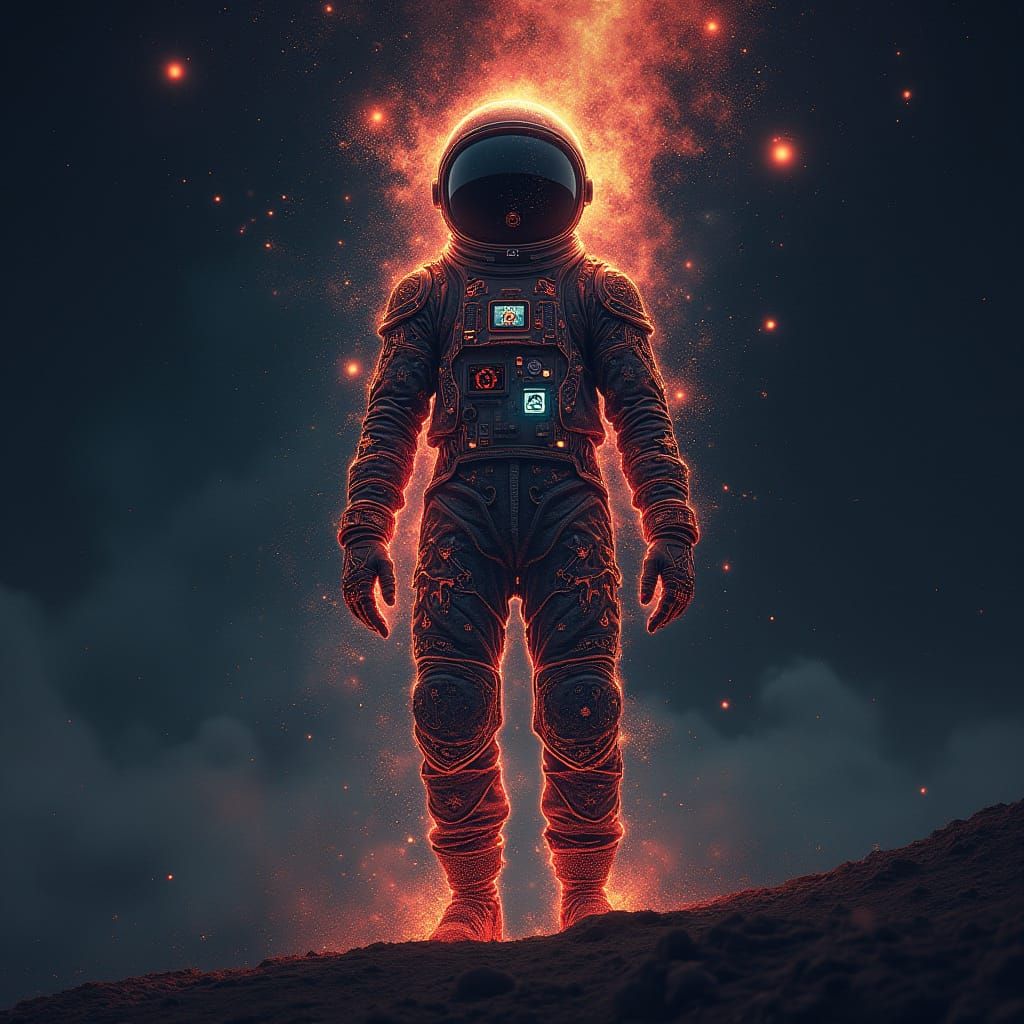 Astronaut Silhouetted in Cosmic Dust, Afrofuturist Concept A...