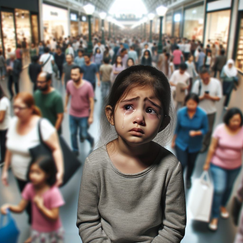 Little Girl Lost in Crowded Mall: Matte Painting