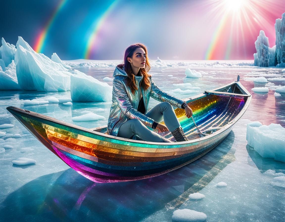 Crystal Woman on Frozen Sea in Synthwave Style