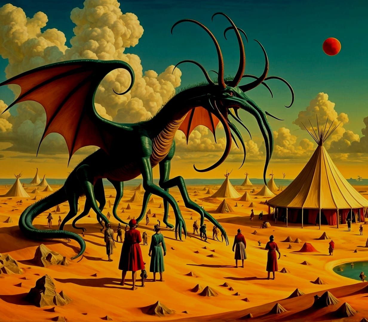Magical Surrealist Landscape with Bosch Monsters