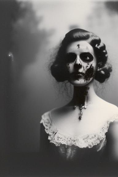 Vintage Zombie Portrait in Black and White