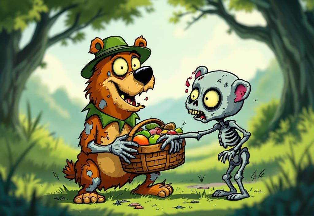 Zombified Yogi and Boo Boo in Hanna-Barbera Style