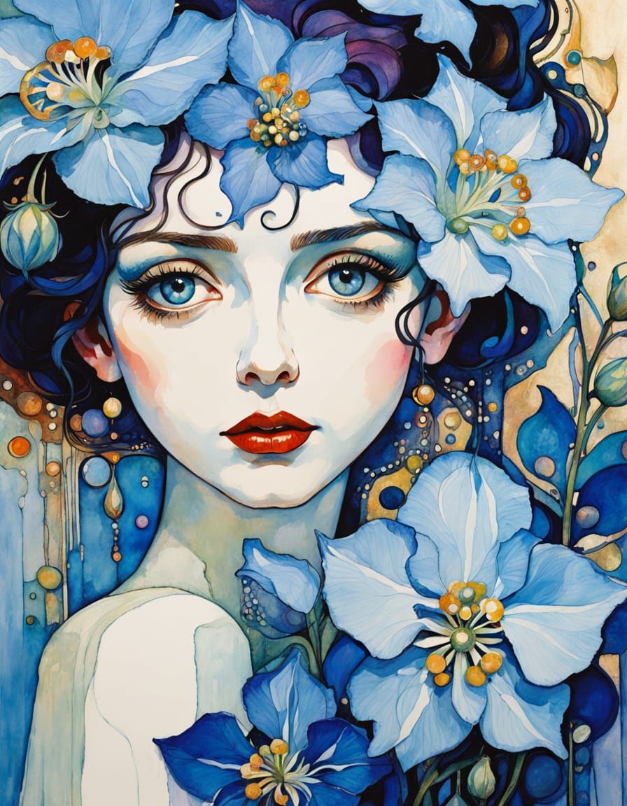 Ethereal Delphinium in Pastel Mixed Media