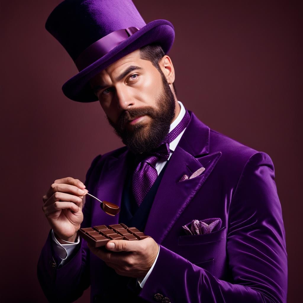 Elegant Man in Purple Suit Making Chocolate