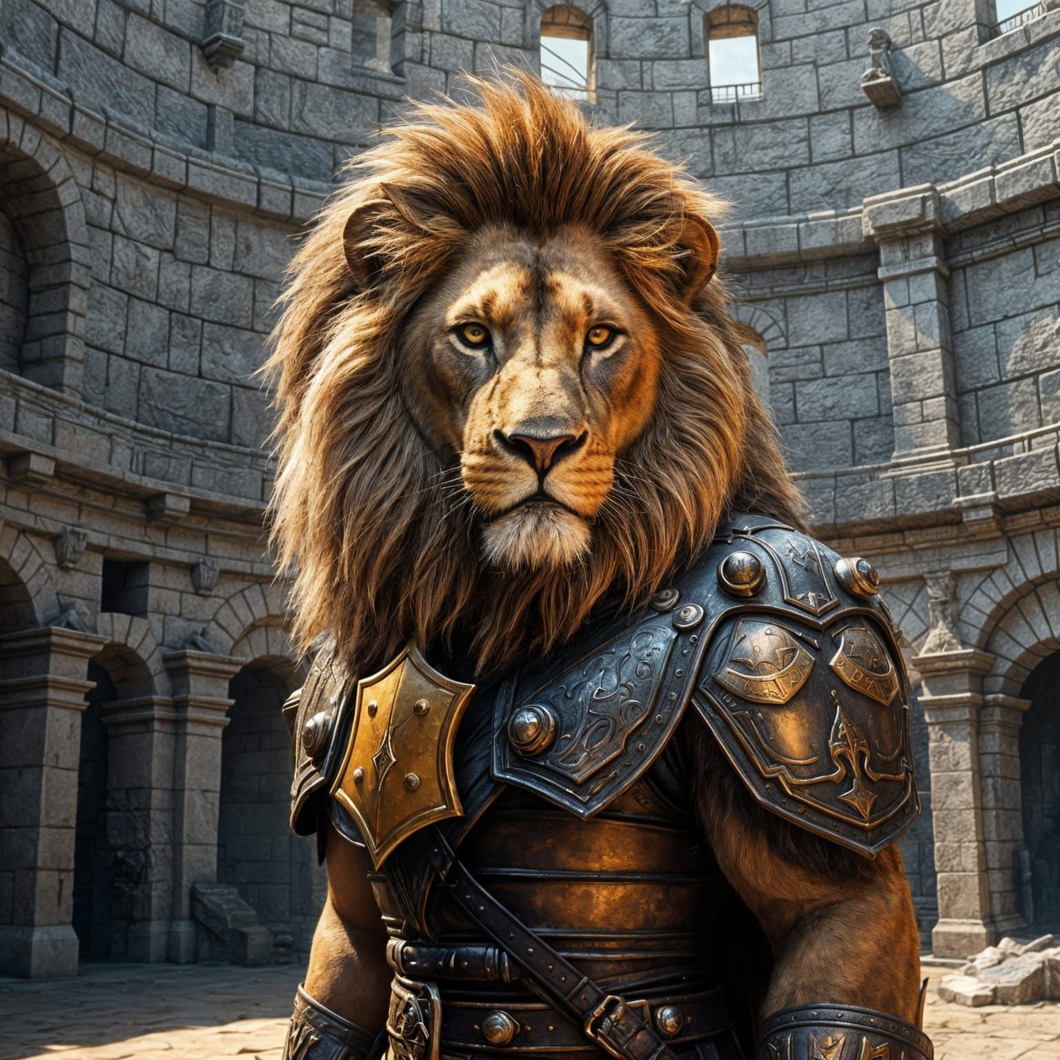 Lion Gladiator in Colosseum: Detailed Matte Painting