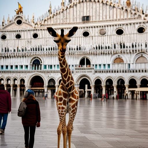 Giraffe Strolls Through Piazza San Marco, Venice