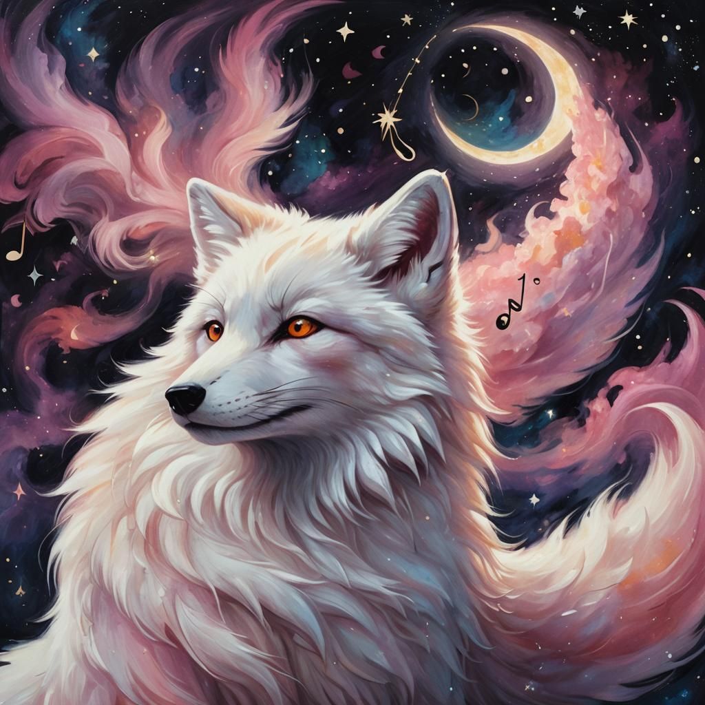 Fox and Musical Note in Starry Sky