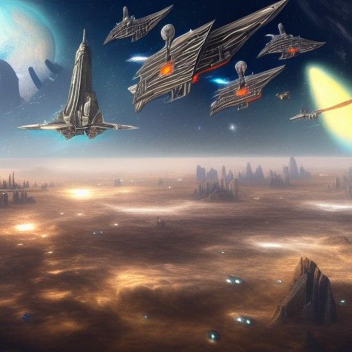 Aerial Kingdom with Spaceship Fleet: Matte Painting