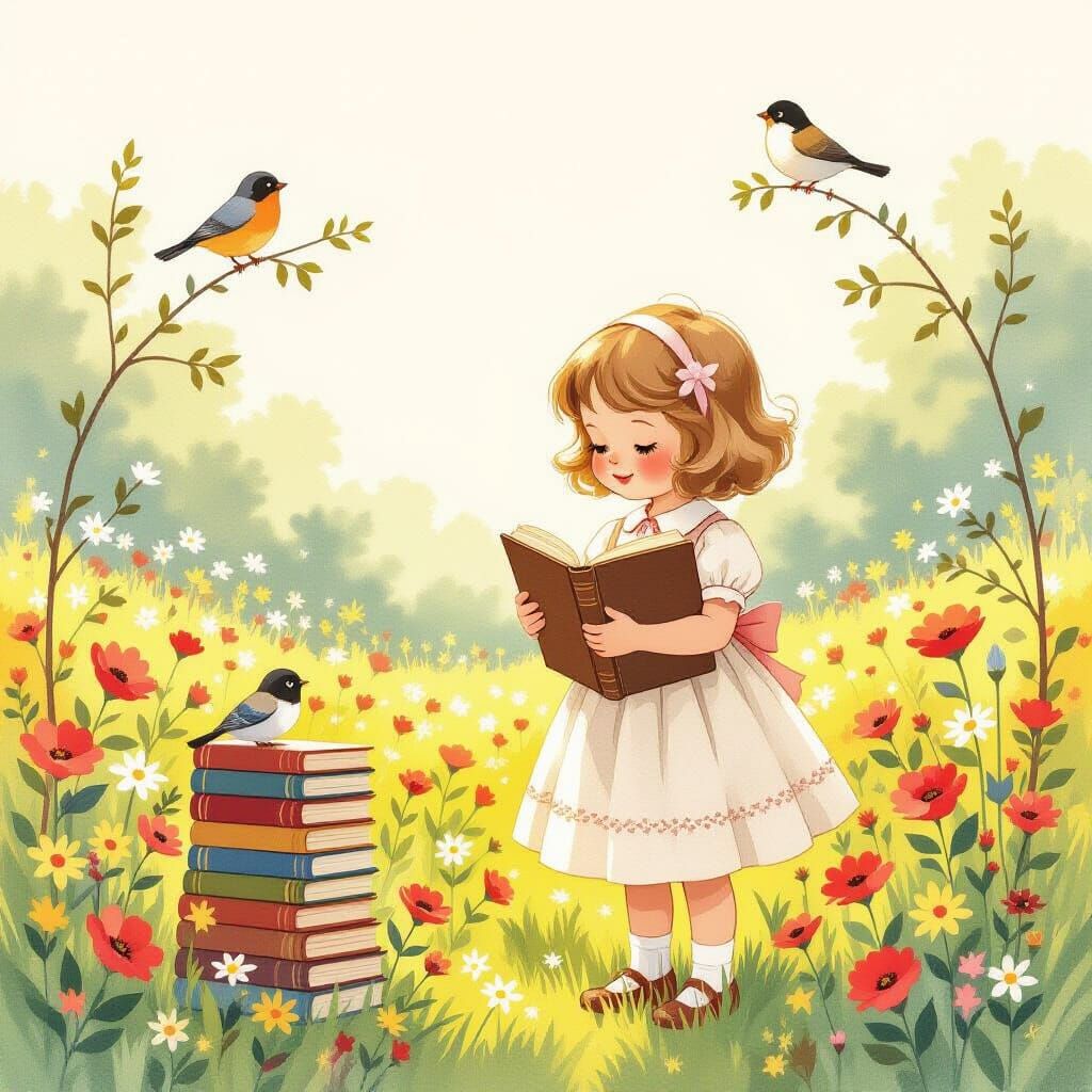 Girl With Doll and Books Prepares for School