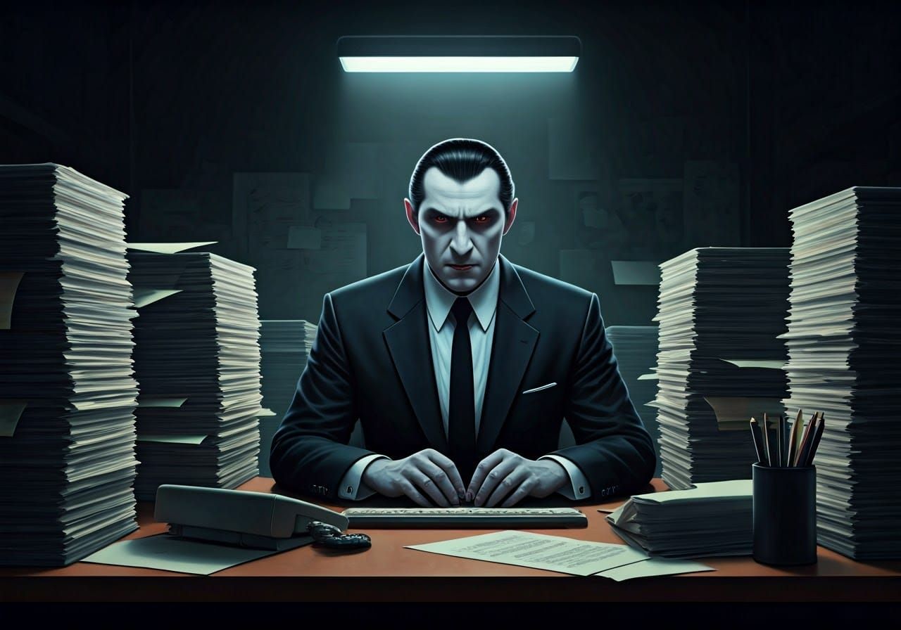 Count Dracula in Dark Office Cubicle, Night Shift