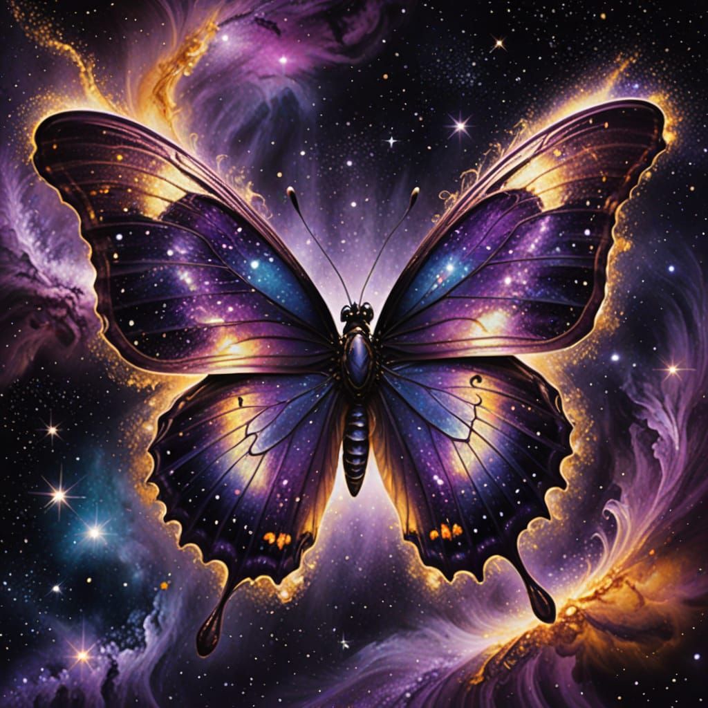 Brilliant Aubergine Butterfly in Cosmic Galaxy Fantasy Art