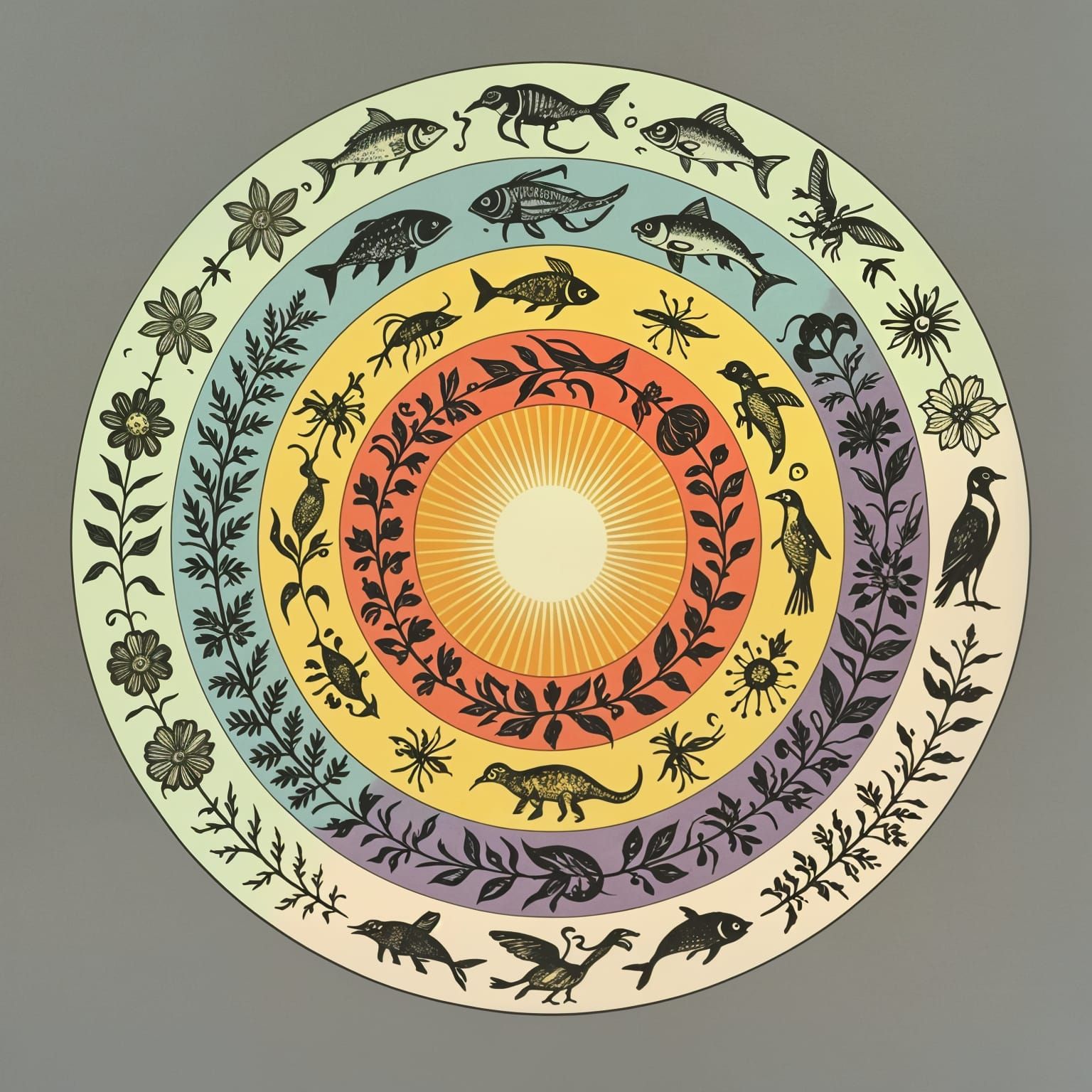 Concentric Circles of Life: Plants to Humans in Vivid Colors
