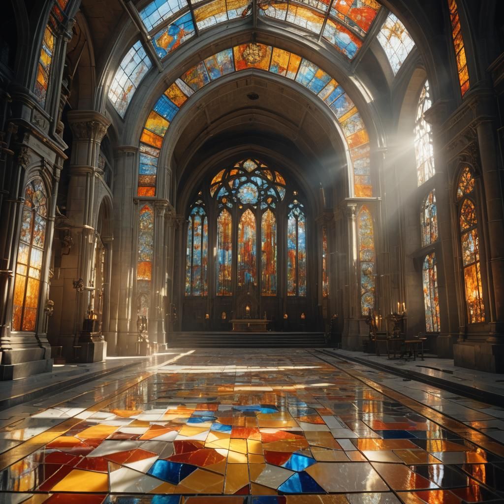 Stained Glass Steampunk Service in a Syd Mead Style