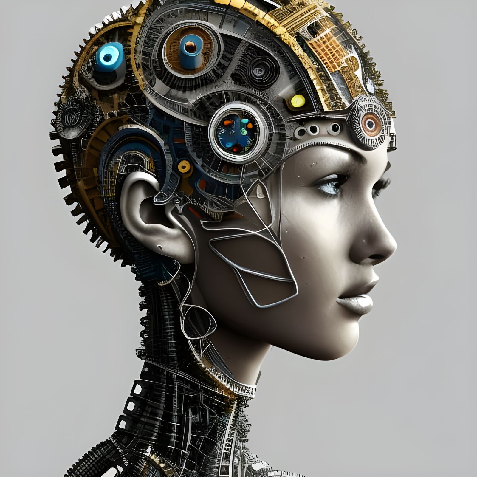 Robotic Lady Portrait in Hyperdetailed Digital Art Style