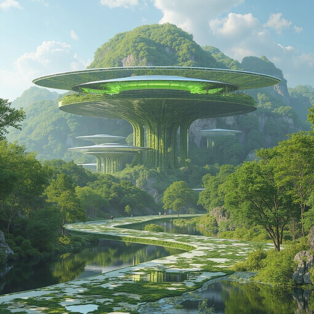 Sustainable Futuristic Architecture in a Solarpunk Style