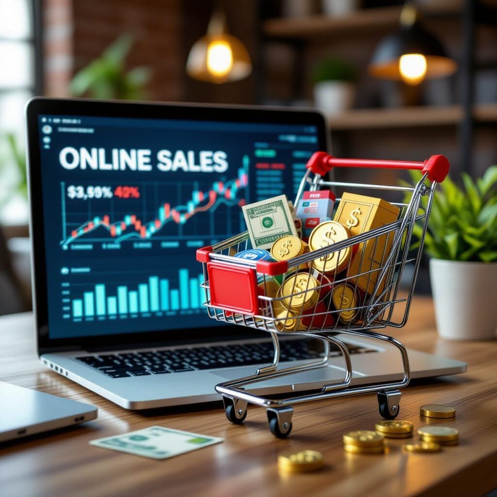 E-commerce Sales Growth with Laptop and Shopping Cart