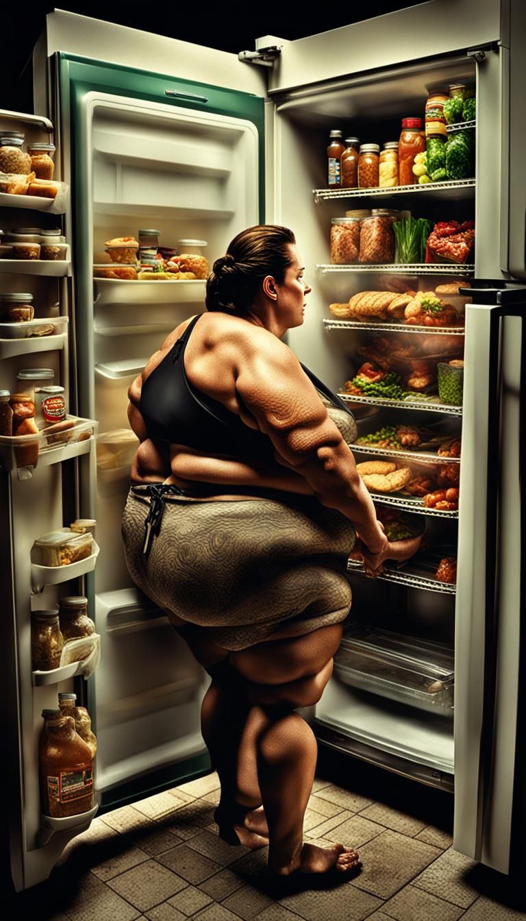 Hyperrealistic Image of an Obese Woman Eating
