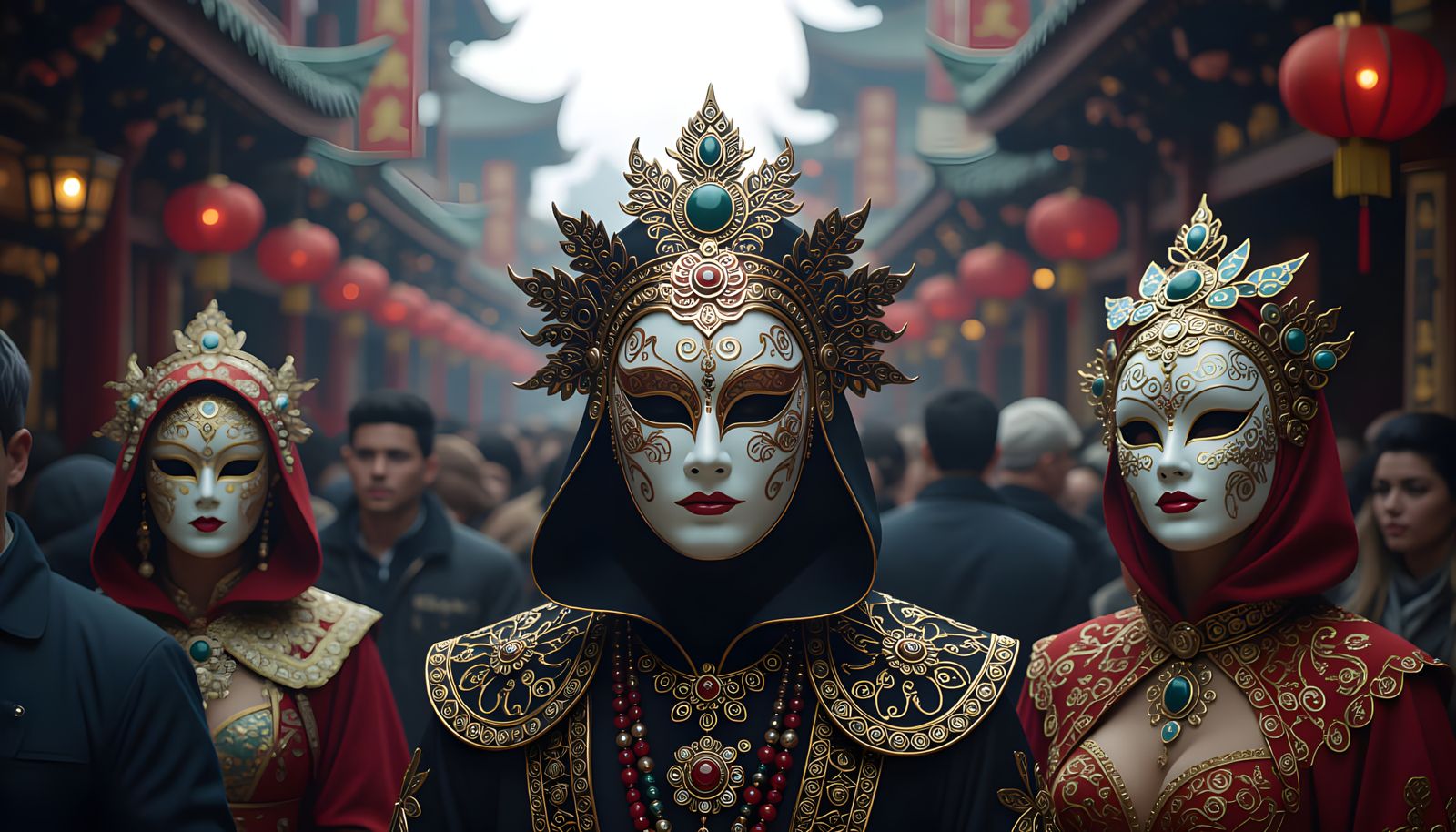 Elaborate Masks at a Vibrant Festival Celebration